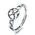 wholesale Sterling Silver S925 Women's Ins Korean Style Personalized Fashion Elegant Thai Silver Color Adjustable Openwork Four-Leaf Clover Ring-0-4