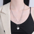 wholesale S925 Sterling Silver Double-Layer Heart Letter Pendant Necklace Minimalist Design Niche Sweater Chain Women's New 2020-0-3