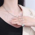 wholesale S925 Sterling Silver Double-Layer Heart Letter Pendant Necklace Minimalist Design Niche Sweater Chain Women's New 2020-0-2