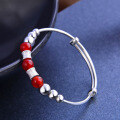 wholesale 990 Sterling Silver Korean Simple Red Agate Bangle Bracelet for Women, Children, and Babies Wholesale-0-2