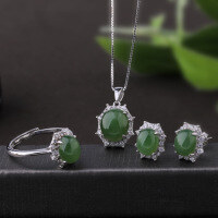 wholesale 925 Silver Inlaid Hetian Jade Ring, Earrings, and Pendant Necklace Set with Certificate, Direct from the Manufacturer-Jasper Pendant + Necklace 925 Silver