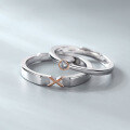 wholesale Sterling Silver S925 Couple Rings, Adjustable for Men and Women, Minimalist and Light Luxury XO Matching Bands, Niche Design Valentine's Day Gift-0-1