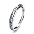 wholesale S925 Sterling Silver New Pattern Ring for Women and Men, Retro Grid Design, Internet Famous-0-4