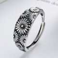 wholesale S925 silver chic women's fashion trendy vintage oxidized Thai silver daisy open ring silver jewelry-0-0