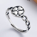wholesale Sterling Silver S925 Women's Ins Korean Style Personalized Fashion Elegant Thai Silver Color Adjustable Openwork Four-Leaf Clover Ring-0-1