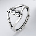 wholesale S925 Sterling Silver Minimalist Elegant Fashion Versatile Silver Jewelry Adjustable Open Heart Link Ring Korean Style-0-2