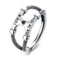 wholesale S925 Sterling Silver Women's Vintage Minimalist Design English Letter Chain Ring Adjustable Fashion Ring-0-5