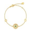 wholesale Gold-plated sterling silver Japanese lightweight luxury vintage round window floral geometric bracelet for women with natural emerald-0-4