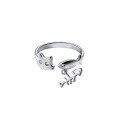 wholesale S925 Silver Ring Women's Korean Style Fresh and Simple Creative Cat Openwork Fishbone Sweet Hand Jewelry J3674-0-4