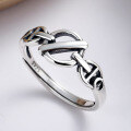 wholesale S925 Sterling Silver Retro Irregular Smooth Minimalist Cool Hip-Hop Thai Silver Pig Nose Adjustable Ring-0-2