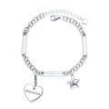wholesale Sterling Silver Heart Star Minimalist Cold Style Bracelet for Women, Trendy Temperament Korean Version Personalized Design Retro Hip-Hop Hand Accessory-0-4