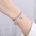 wholesale 925 Sterling Silver Korean Version Dongdaemun Round Plate Five-Pointed Star Bracelet for Women, Ins Trendy Fashion Minimalist Retro Versatile Trendy Hand Accessory-0-2