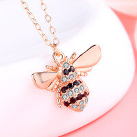 wholesale S925 Sterling Silver Fashionable and Playful Little Bee Necklace, Popular Minimalist Style for Girls, Vacation Vibe Pendant-YD054/approx. 2.56g/rose gold > 925 silver