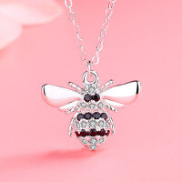 wholesale S925 Sterling Silver Fashionable and Playful Little Bee Necklace, Popular Minimalist Style for Girls, Vacation Vibe Pendant-YD054 Approximately 2.56 grams / Platinum > 925 silver
