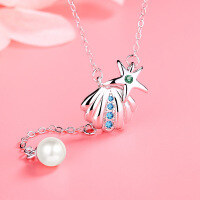 wholesale S925 Sterling Silver Necklace, Ins Fashion Women's Trendy Pearl Shell Pendant Collarbone Chain, Simple and Unique Design, Elegant Gift-YD058/approx. 2.49g/Platinum 925 Silver