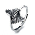 wholesale S925 Sterling Silver Ginkgo Leaf Ring for Women, Trendy Ins Style, Minimalist and Fashionable, Unique Vintage-inspired Cold Tone Open Adjustable Ring-0-4