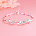 wholesale Sterling Silver S925 Women's Four-Leaf Clover Bracelet Korean Style Minimalist Elegant Wrist Jewelry Bangle Valentine's Day Birthday Gift for Girlfriend-0-0