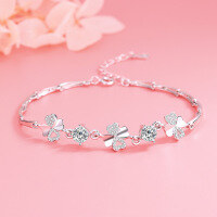 wholesale Sterling Silver S925 Women's Four-Leaf Clover Bracelet Korean Style Minimalist Elegant Wrist Jewelry Bangle Valentine's Day Birthday Gift for Girlfriend-YG015/approx. 5.17g 925 silver