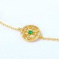 wholesale Gold-plated sterling silver Japanese lightweight luxury vintage round window floral geometric bracelet for women with natural emerald-0-1
