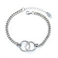 wholesale S925 Sterling Silver Korean-style Circle Link Bracelet for Women, Loop Clasp, Simple Retro Thai Silver Best Friend Student Bohemian Style Niche Accessory-0-4