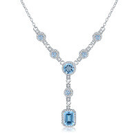 wholesale S925 Silver Inlaid Natural Topaz Pendant Necklace with a Sense of High-End Luxury Jewelry-Colored crystal 925 silver