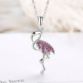 wholesale S925 Sterling Silver Flamingo Pendant Necklace for Women, Minimalist and Luxurious Small Design Collarbone Chain, Pink Pendant, Internet-Famous Style-0-1