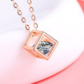 wholesale Sterling Silver Love Cube Pendant Necklace for Women, Minimalist Short Cubic Collarbone Chain in Korean Style-0-2