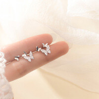 wholesale S925 Sterling Silver Ear Studs for Women, Korean Style Fresh and Simple Elegance, Diamond-Accented Small Butterfly Sweet Earrings G5938-S925 silver pair of smooth models 925 silver