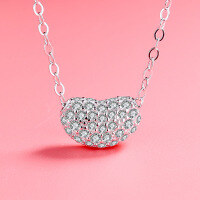 wholesale S925 Sterling Silver Fashion Acacia Bean Necklace Pendant for Women, Full Zircon Small Bean Exquisitely Elegant Versatile Choker Necklace Jewelry-YD051/approx. 1.59g/Platinum 925 Silver