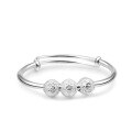 wholesale Silver S990 Beaded Floral Pattern Children's Bracelet, Baby Sliding Bangle, Infant Silver Jewelry Wholesale and Distribution-0-4