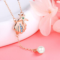wholesale S925 Sterling Silver Necklace, Ins Fashion Women's Trendy Pearl Shell Pendant Collarbone Chain, Simple and Unique Design, Elegant Gift-YD058/approx. 2.49g/rose gold &gt; 925 silver