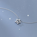 wholesale Sterling Silver Korean-style Minimalist Hollow Star Necklace for Women, Sweet Forest-style Five-point Star Collarbone Chain D8019-0-3