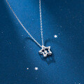 wholesale Sterling Silver Korean-style Minimalist Hollow Star Necklace for Women, Sweet Forest-style Five-point Star Collarbone Chain D8019-0-2