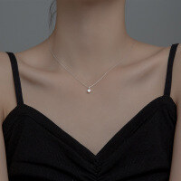 wholesale Sterling Silver S925 Korean Style Minimalist Small Single Diamond Necklace for Women Sweet and Fresh Japanese Collarbone Chain D8424-Silver 925 silver