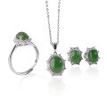 wholesale 925 Silver Inlaid Hetian Jade Ring, Earrings, and Pendant Necklace Set with Certificate, Direct from the Manufacturer-0-4