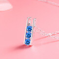 wholesale S925 Sterling Silver Personality and Elegance Sweet Time Vintage Blue Zircon Lady Princess Romantic Sweet Collarbone Necklace-0-1