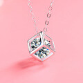 wholesale Sterling Silver Love Cube Pendant Necklace for Women, Minimalist Short Cubic Collarbone Chain in Korean Style-0-1