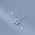 wholesale Sterling Silver Korean-style Minimalist Hollow Star Necklace for Women, Sweet Forest-style Five-point Star Collarbone Chain D8019-0-0