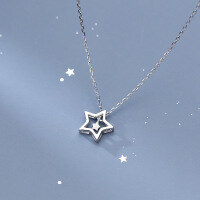 wholesale Sterling Silver Korean-style Minimalist Hollow Star Necklace for Women, Sweet Forest-style Five-point Star Collarbone Chain D8019-S925 Silver Necklace 925 Silver