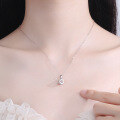 wholesale S925 Sterling Silver Hollow-Out Zirconia Women's Collarbone Necklace Cubic Love Pendant Korean Minimalist Trendy Jewelry Gift-0-3