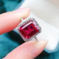 wholesale 925 Silver Jewelry 8*10 Rectangular Ruby Ring New European and American Large Diamond Ring One-Piece Drop Shipping-0-0