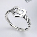 wholesale S925 silver vintage matching heart ring for women, small niche design love letter ring, rope minimalist style open band-0-0