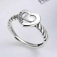 wholesale S925 silver vintage matching heart ring for women, small niche design love letter ring, rope minimalist style open band-YJ187/approx. 2.2g>Adjustable opening