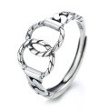 wholesale S925 Sterling Silver Retro Geometric Hollow-out Ring, Korean-style Irregular Twist Pattern Personality Pure Silver Twist Open Adjustable Ring for Women-0-4