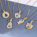 wholesale Silver-plated with gold, minimalist style gourd-shaped ruyi jade pendant necklace for girlfriend-0-2