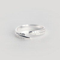 wholesale S925 Silver Leaf Ring Open-Ended Tail Ring Engraved Silver Jewelry J0288-s925 silver ring>Adjustable opening