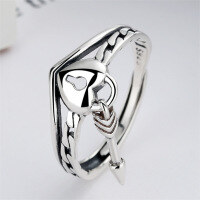 wholesale S925 Sterling Silver Love Lock Arrow Open Ring for Women, Trendy and Unique Niche Design Stackable Ring-YJ184/approx. 2.31g Adjustable opening