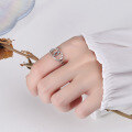 wholesale S925 Sterling Silver Retro Geometric Hollow-out Ring, Korean-style Irregular Twist Pattern Personality Pure Silver Twist Open Adjustable Ring for Women-0-3
