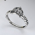 wholesale S925 Sterling Silver Crown Twist Open Adjustable Ring for Women, Korean Style Minimalist Fashion Trendy Thai Silver Internet Celebrity Ring-0-0