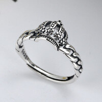 wholesale S925 Sterling Silver Crown Twist Open Adjustable Ring for Women, Korean Style Minimalist Fashion Trendy Thai Silver Internet Celebrity Ring-YJ193/approx. 2.1g Adjustable opening